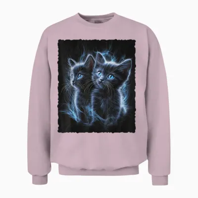 Cute Magic Cat Kitten Fantasy Art T-Shirt, Black Unisex Sweatshirt - Light Pink