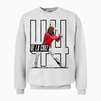 License Champs Elly De La Cruz | Cincinnati Mlb Players League | Mlbcru4022 T-Shirt, Small, Red Unisex Sweatshirt - White