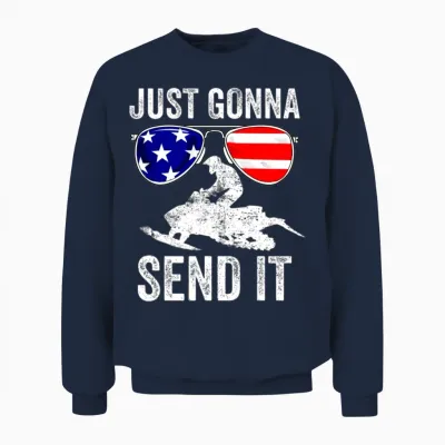 Snowmobile American Flag Hooded Snowmobiling Ride Unisex Sweatshirt - Navy
