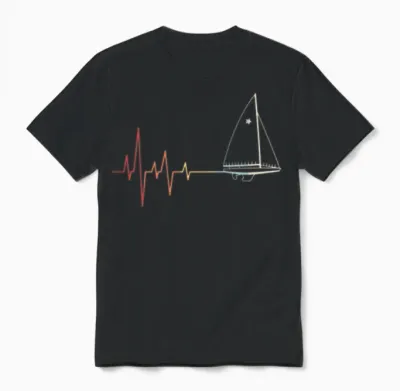Sailing Heartbeat Retro Unisex T-Shirt - Black