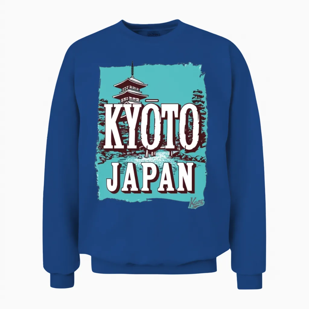 Kyoto Pagoda Retro Unisex Sweatshirt in Royal