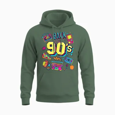Men Women Children Vintage Retro Back to 90's Graphic Design T-Shirt, Black Unisex Hoodie - Military Green