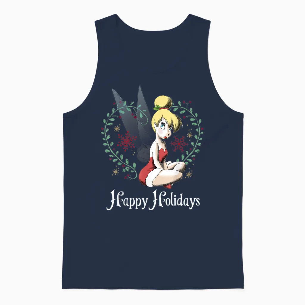 Disney Peter Pan Tinkerbell Happy Holidays Graphic Unisex Tank Top in Navy