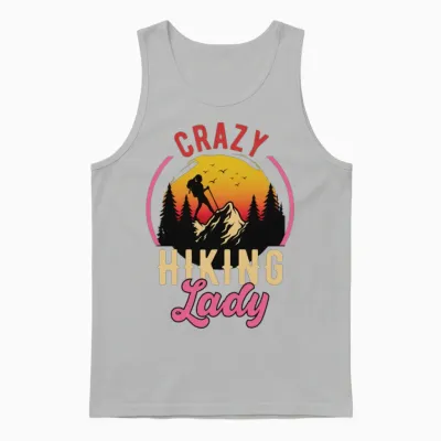 Crazy Hiking Lady, Woman Fun Hiking Unisex Tank Top - Ash