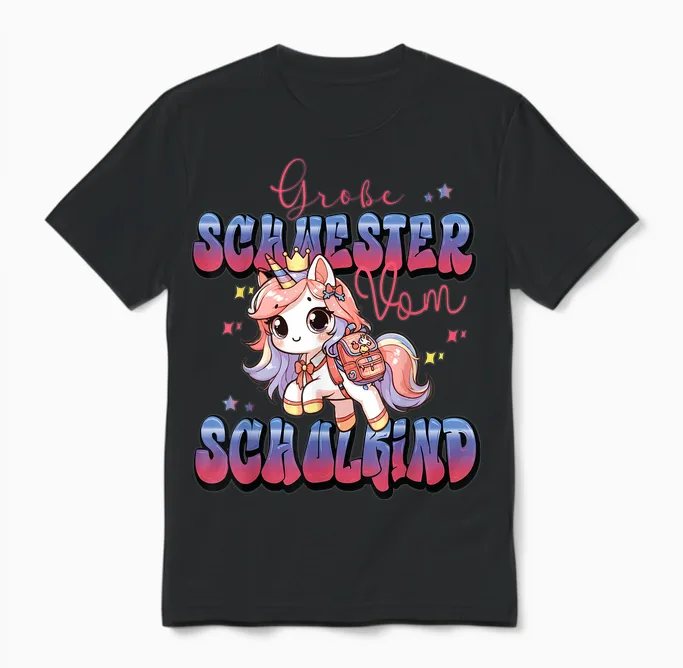 Süßes Einhorn Große Schwester Von Schulkind Einschulung Unisex T-Shirt in Black