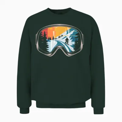 Ski Goggles Retro Skiing Winter Fun for Skiers Apres Ski T-Shirt, Black Unisex Sweatshirt - Forest