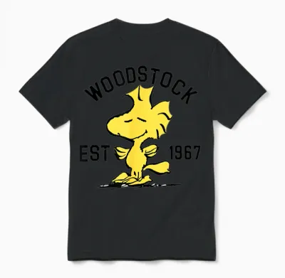 Peanuts Woodstock Graphic T-Shirt, Yellow, Unisex, Short Sleeve, Cotton 100%, Small Unisex T-Shirt - Black