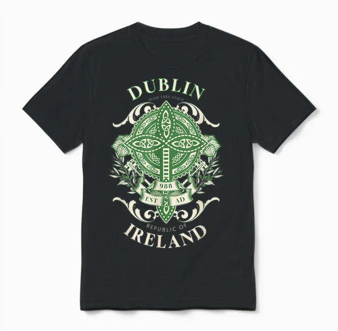 Dublin Ireland Celtic Cross Ancestry Irish Heritage Unisex T-Shirt in Black