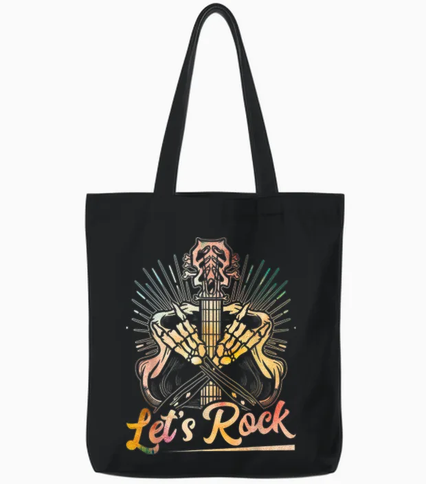 Let's Rock Guitar T-Shirt, Black Tote Bags in Black