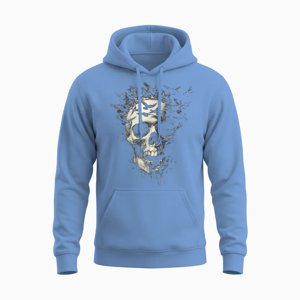 Schmelzender Totenkopf Mit Raben - Gothic Horror Kunst Geschenke Unisex Hoodie in Carolina Blue
