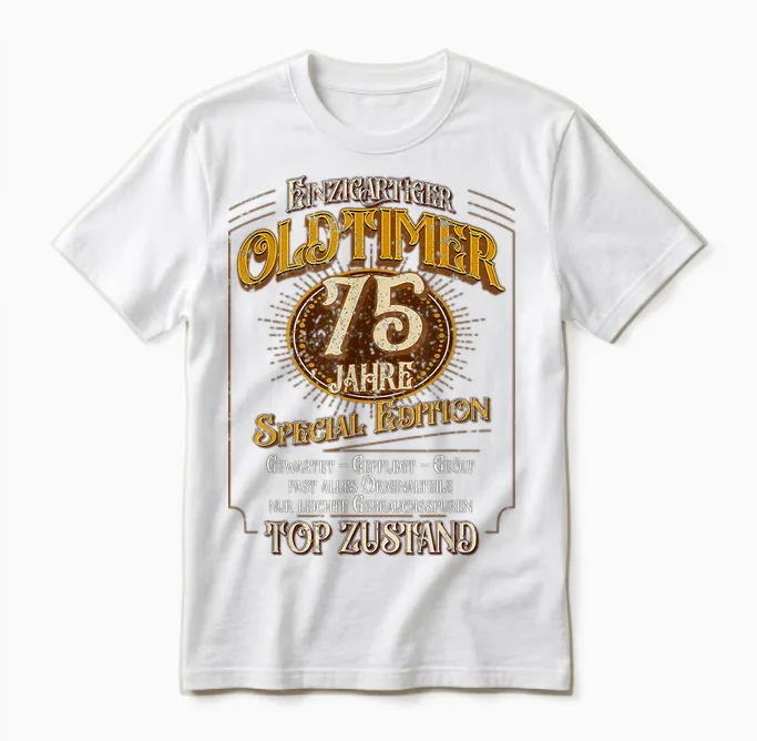 Vintage 75th Birthday Man 75 Years Unique Vintage Car T-Shirt, Black Unisex T-Shirt in White