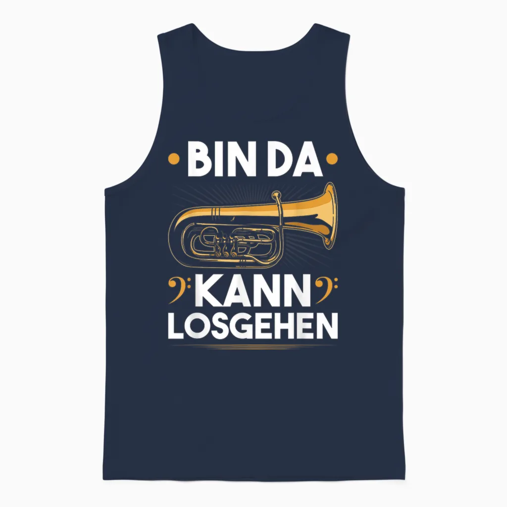 Bin Da Kann Losgehen, Funny Blow Music Bass Tubist B Tuba T-Shirt, Black, S Unisex Tank Top in Navy