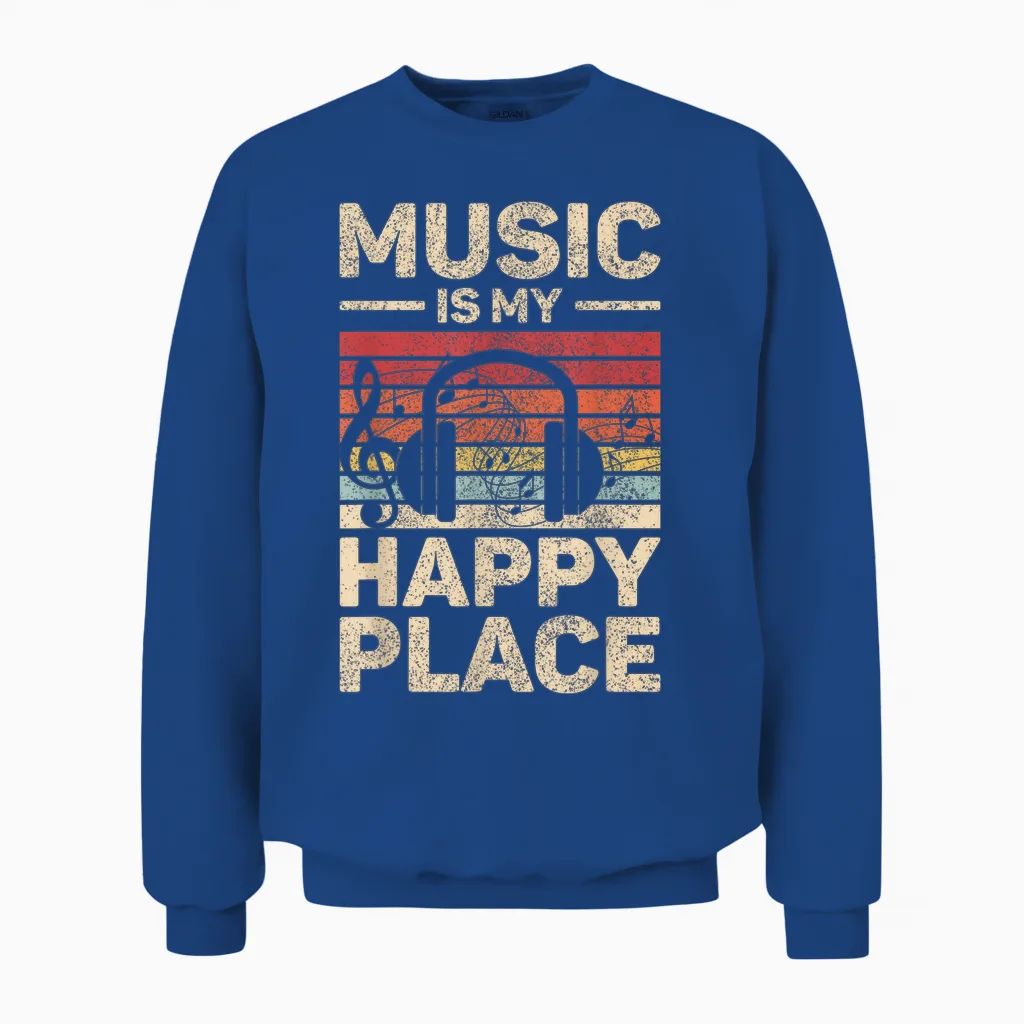 Music Is My Happy Place Musician Outfit Edm Music Lovers Dj Unisex Sweatshirt in Royal