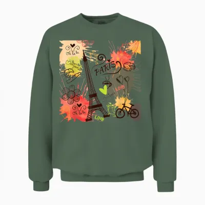 Paris Eiffel Tower France French Souvenir French Unisex Sweatshirt - Military Green