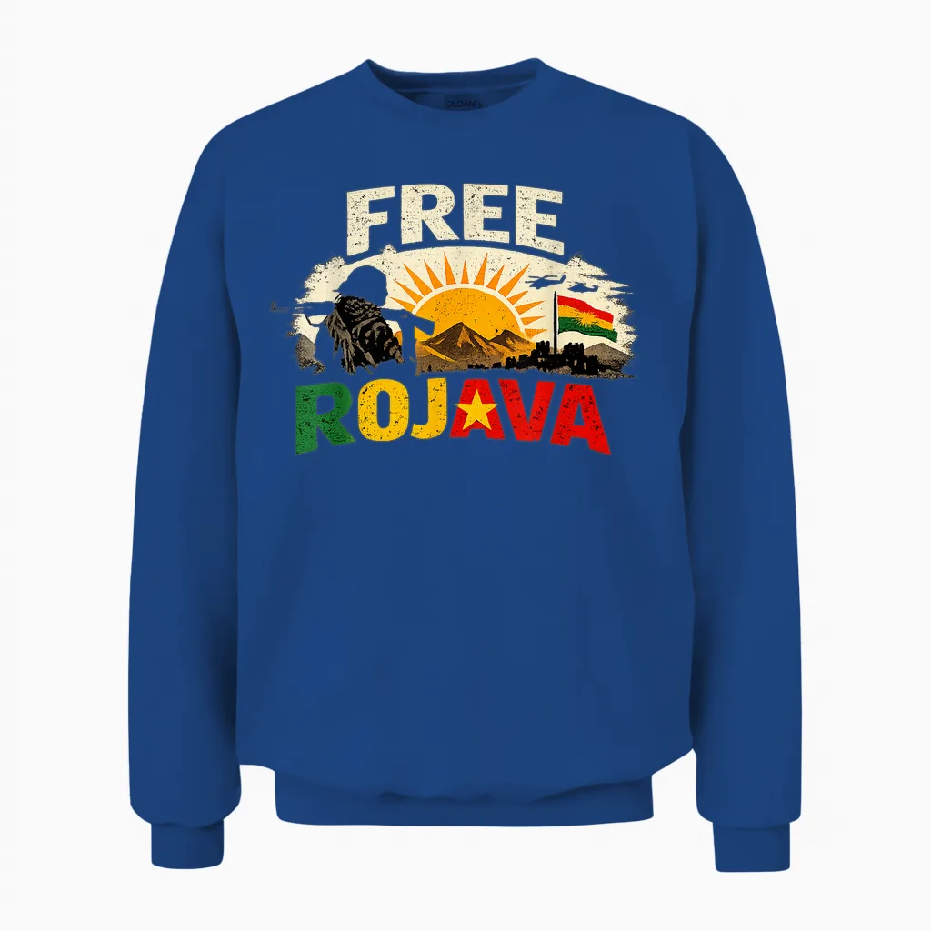 Free Rojava Kurdistan Unisex Sweatshirt in Royal