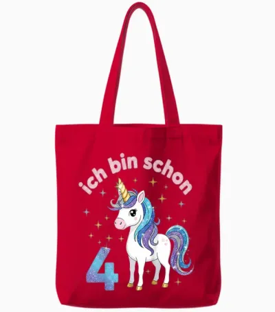 Ich Bin Schon 4 Einhorn 4. Geburtstag Mädchen Regenbogen Tote Bags - Red
