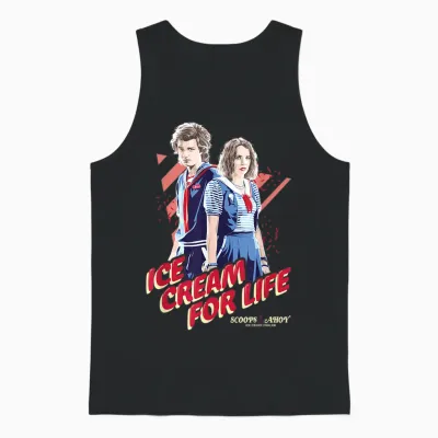Stranger Things Steve Robin Ice Cream for Life Chest Unisex Tank Top - Black