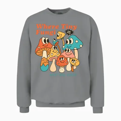 Cheerful Retro Mushrooms Unisex Sweatshirt - Sport Grey