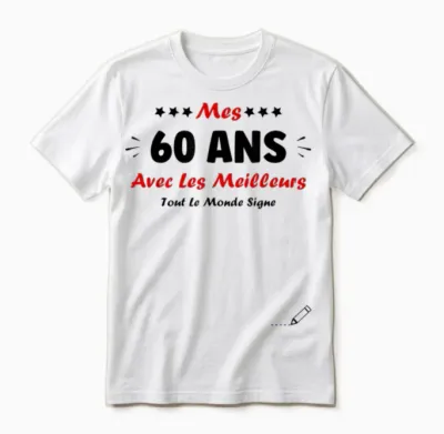 Signature 60 Years Anniversary Humour 60 Years to Sign T-Shirt, White, S Unisex T-Shirt - White
