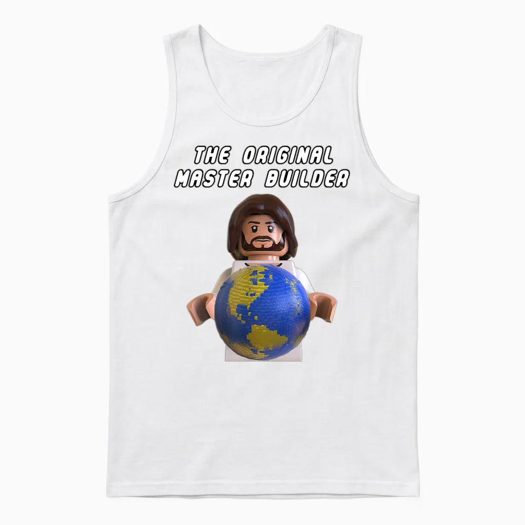 Original Master Builder T-Shirt Brick Earth God Minifigure Unisex Tank Top in White