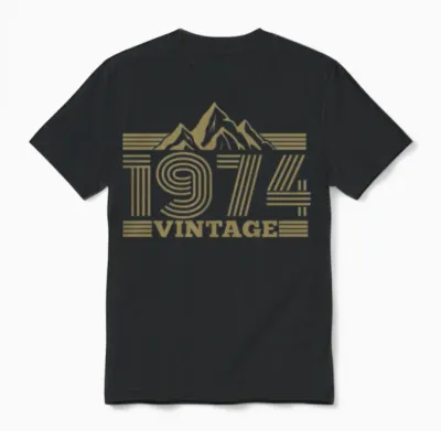 Vintage 1974 Birthday Mountains Hiking Climbing Unisex T-Shirt - Black