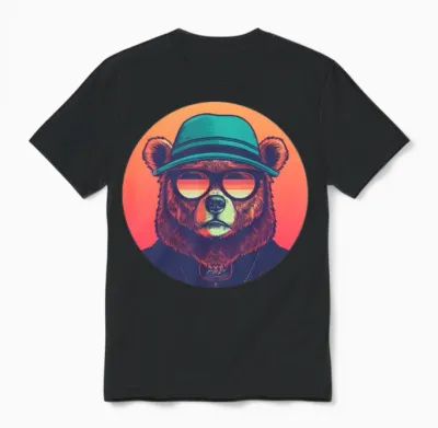 Retro Bear Lovers Design Unisex T-Shirt - Black