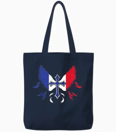 French Patriot France French Flag with Cross Vintage Tote Bags - Navy