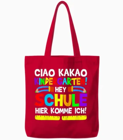 Ciao Kakao Kindergarten Hey Schule | Einschulung 1. Klasse Tote Bags - Red