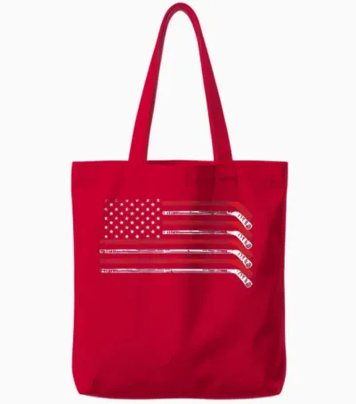 Ice Hockey Sticks Us Flag Patriotic Player Men Boys Tote Bags - Red