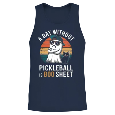 Pickleball Ghost with Cool Shades and Retro Style Unisex Tank Top - Navy
