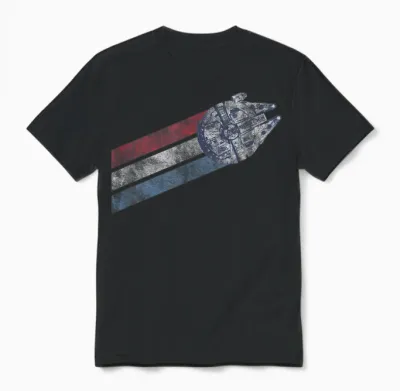Star Wars Classic Americana Stripes Millennium Falcon Shot Unisex T-Shirt - Black