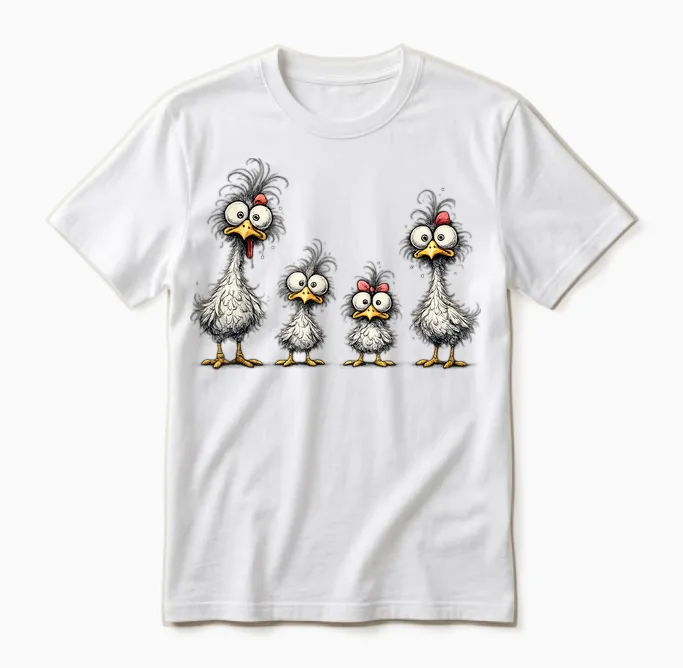 Eagerlys Bunte Lustige Hühner-Kunst, Verrückte Hühnerfamilie Unisex T-Shirt in White