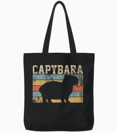 Capybara Rodent Retro Vintage Tote Bags - Black