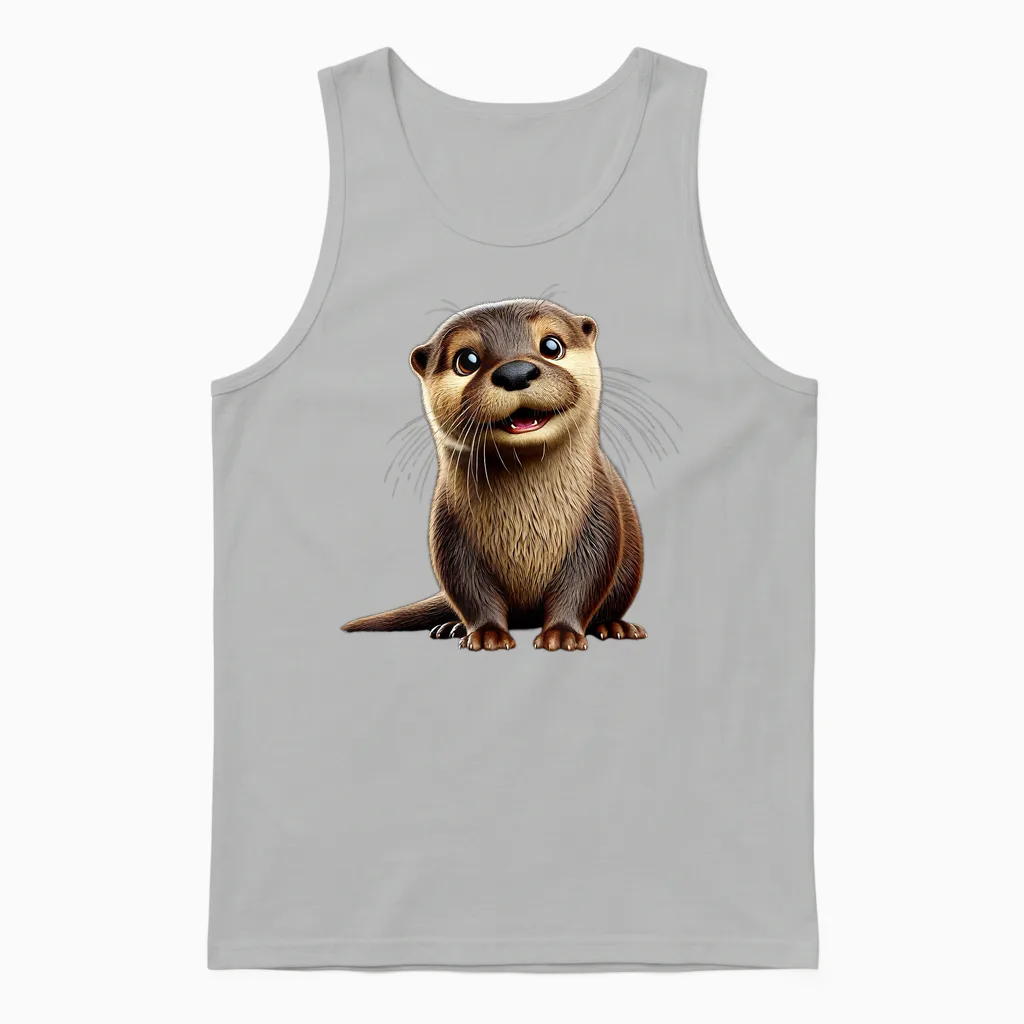 Adorable Otter Illustration T-Shirt, Black Unisex Tank Top in Ash