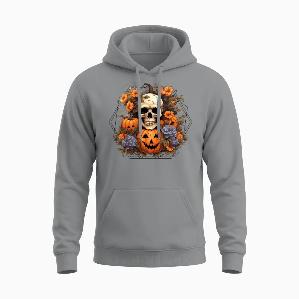 Indie Skull Design Halloween Gift Unisex Hoodie in Sport Grey