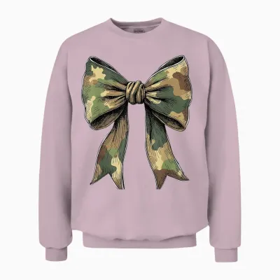 Camouflage Camo Bow Girls Camo Coquette Bow Hunting Women Unisex Sweatshirt - Light Pink