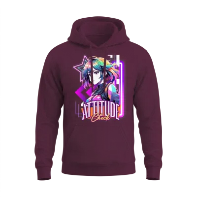 'attitude Check' Retro Style Neon Anime Gd Unisex Hoodie - Maroon