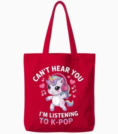 K-Pop Je Ne T'entends Pas J'écoute K-Pop K Pop Kawaii Kpop Tote Bags - Red