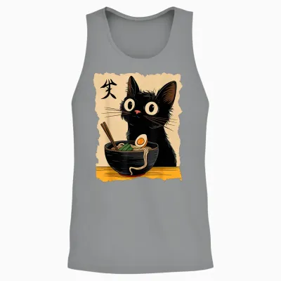 Black Cat Ramen Japanese Kawaii Anime Cat Ramen Unisex Tank Top - Sport Grey