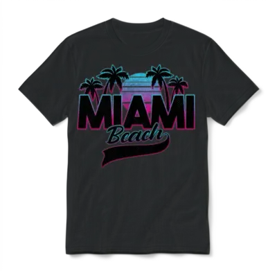 Retro Miami Beach Sunset Palm Trees Unisex T-Shirt - Black