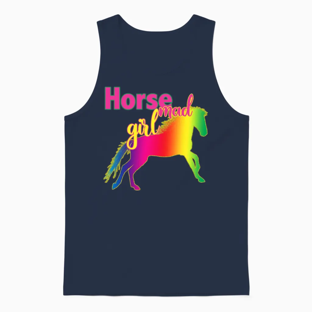 Horse Mad Girl Shirt Crazy About Horses Loves Unisex Tank Top in Navy