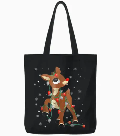 Cute Rudolph the Red Nose Reindeer for Kids Christmas Tote Bags - Black