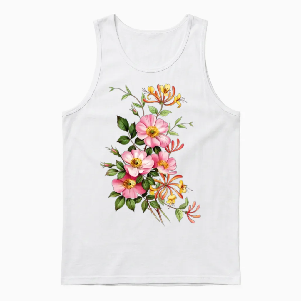 Petal Burst Floral Arrangement Unisex Tank Top in White