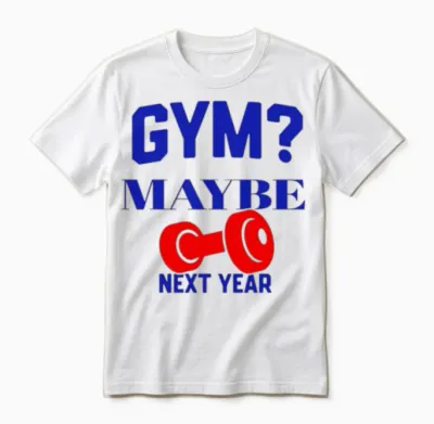 Gym? Maybe Next Year Unisex T-Shirt - White