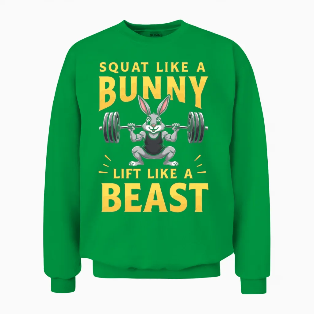 Fitness Bunny Gym Workout Rabbit Bodybuilding Unisex Sweatshirt in Irish Green