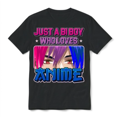 Funny Bisexual Just a Bi Boy Who Loves Anime Bisex Unisex T-Shirt - Black