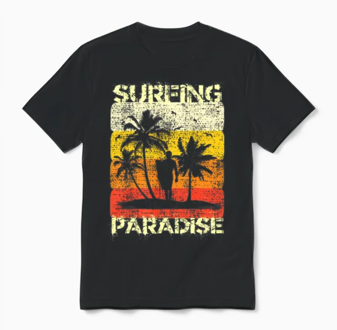 Retro Surfing Unisex T-Shirt - Black