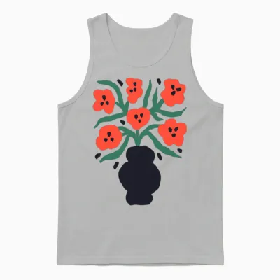 Vibrant Floral Vase Artwork Unisex Tank Top - Ash