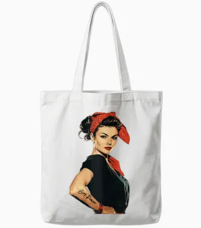 Rockabilly Girl Power T-Shirt, Black Tote Bags - White