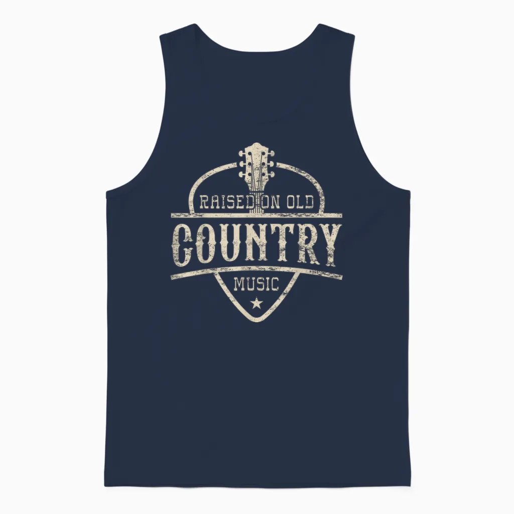 Raised on Old Country Music 80s 90s Vintage Southern Music Unisex Tank Top in Navy